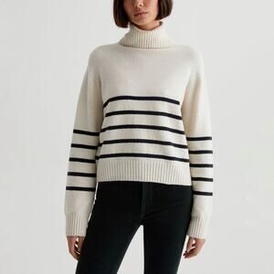 AG Adriano Goldschmeid Bellona Relaxed Turtleneck Sweater Ivory Black Stripe